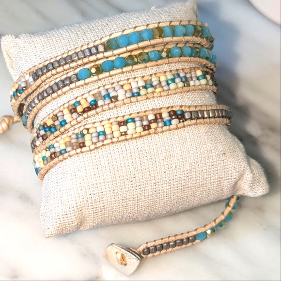 Nakomal Amazonite Bracelet with natural stones - 5x wrap - Picture 2 of 16